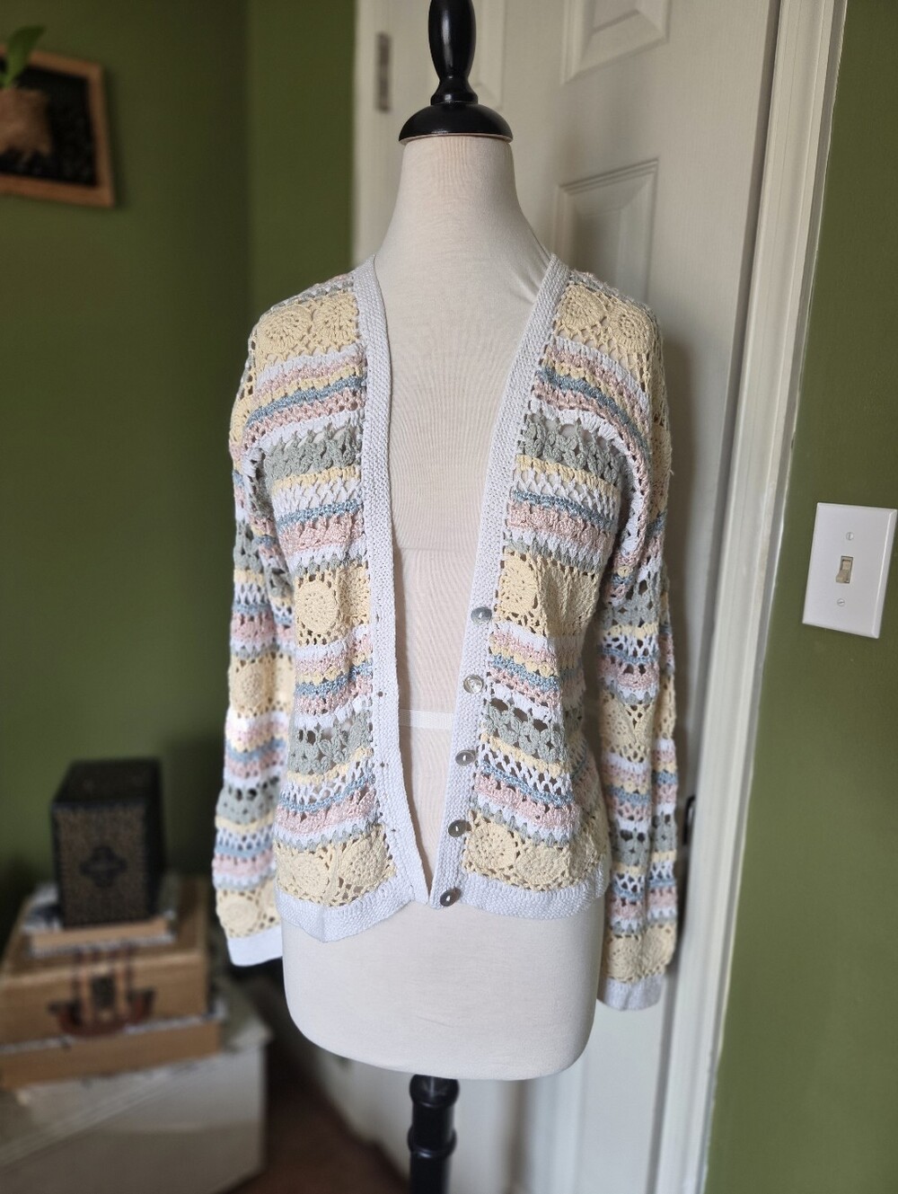 Rainbow Linen Cotton Crochet Cardigan